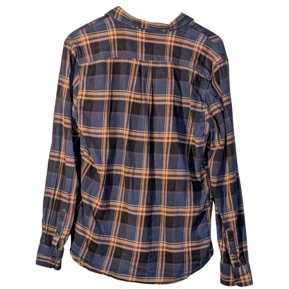 Vans Men's Navy and Tan Plaid Button Down Shirt Casual Lumberjack Flannel